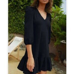 Nation LTD Danika Black Cotton Puff Sleeve Mini Dress Size Medium